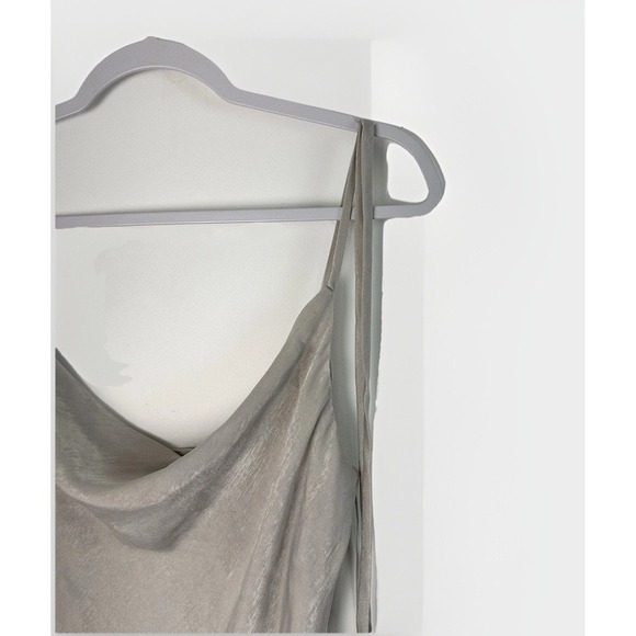 Sincerely Jules Dress Large Midi Gray Silky Cowl Neck Slip Stretch Fairy 90s Y2K - Picture 6 of 9